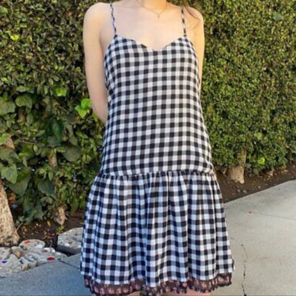 Vera Wang Princess Sundress Checkered with Flower Trim Size small.